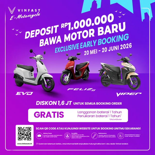 Amankan Kuota Anda! Jadi yang Pertama Miliki E-Motorcycle VinFast Lewat Program Early Booking